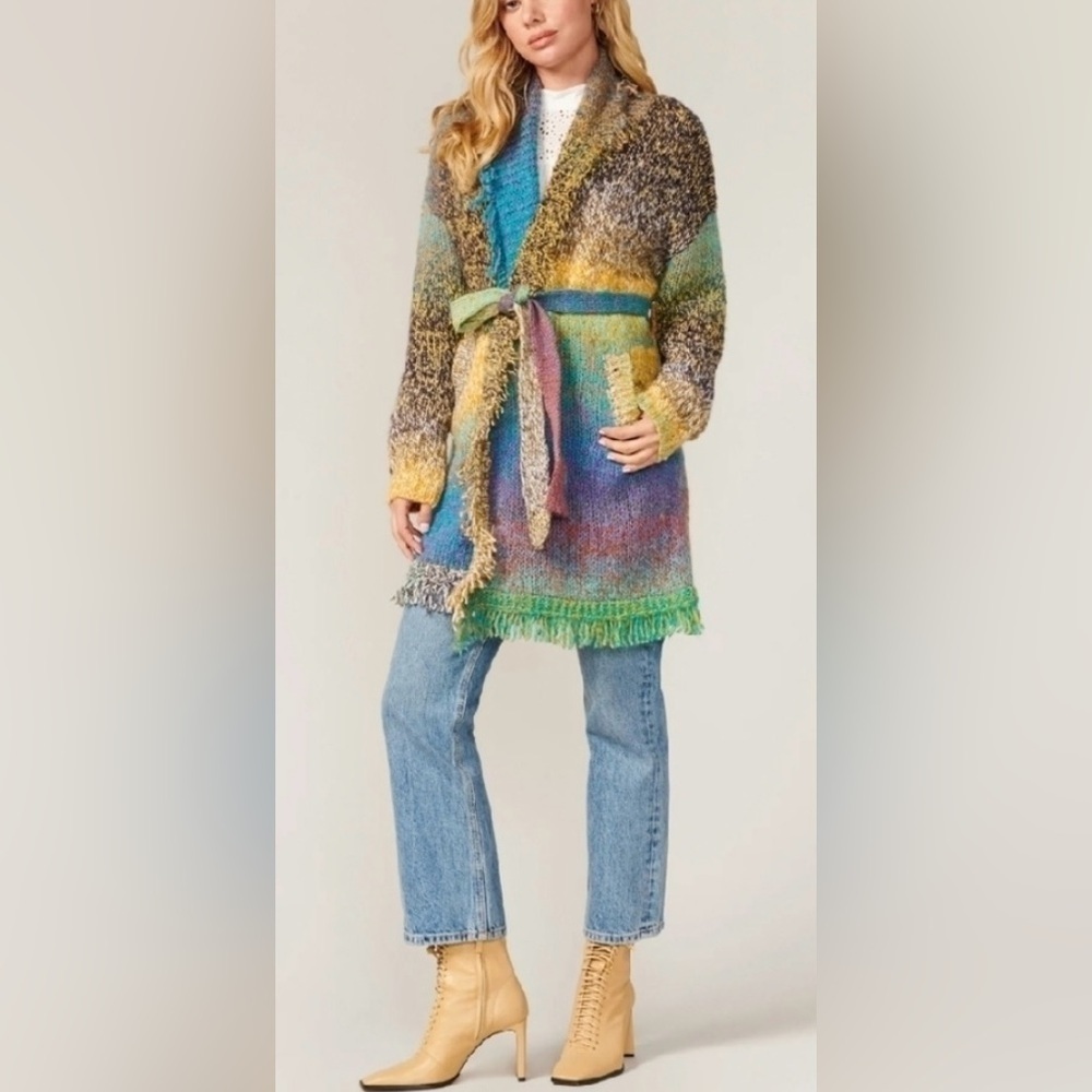 ANTHROPOLOGIE GREYLIN Natalia fringe wrap knit wool sweater blanket NEW size M